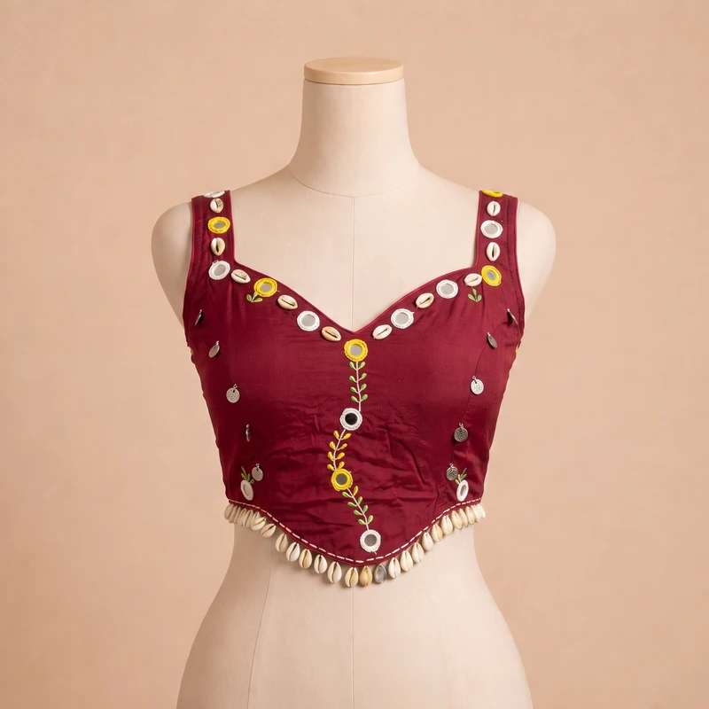 Maroon Navratri Special Embroidery Kodi Garba Blouse — view 2