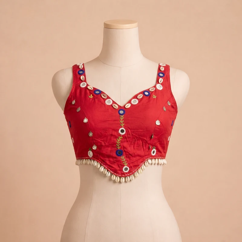 Red Navratri Special Embroidery Kodi Garba Blouse — view 2