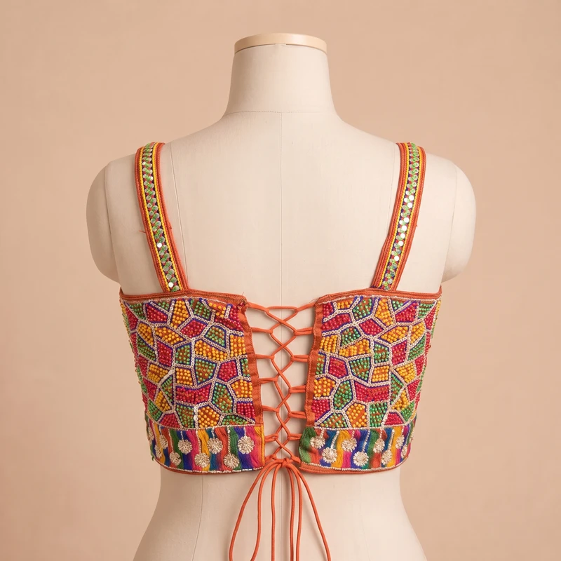 Copper Navratri Special Silk Corset Blouse with Beads Handwork — view 2