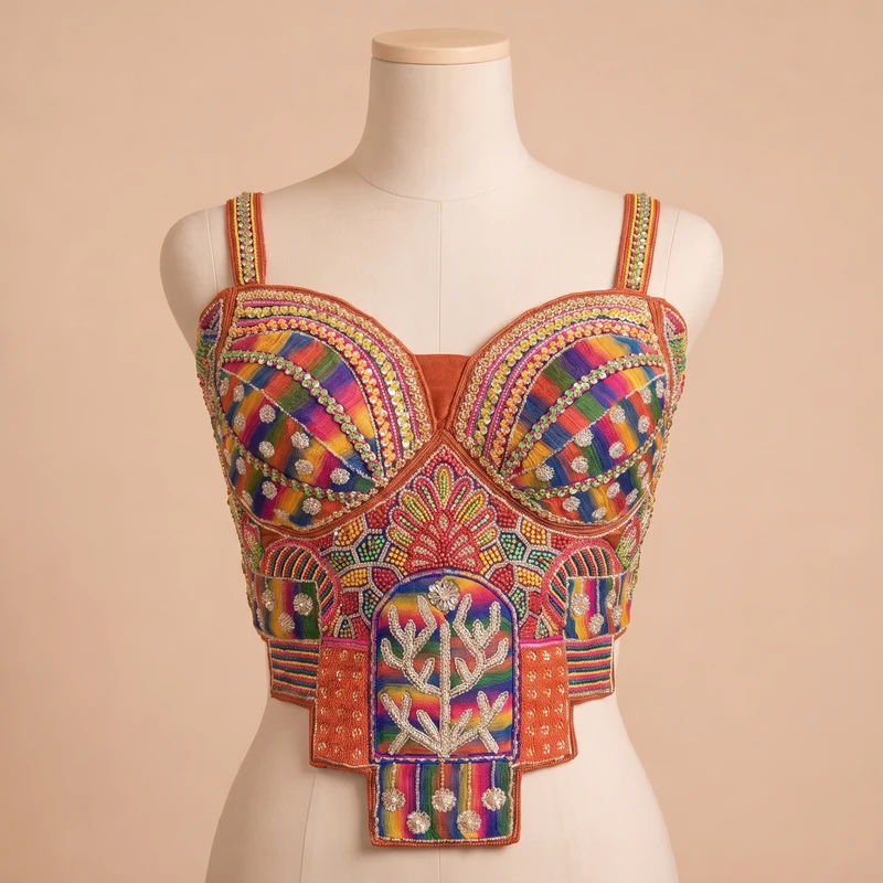 Copper Navratri Special Silk Corset Blouse with Beads Handwork — view 3
