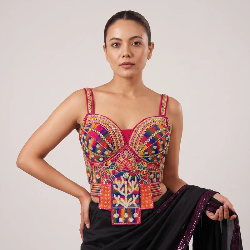 Rani Navratri Special Silk Corset Blouse with Beads Handwork