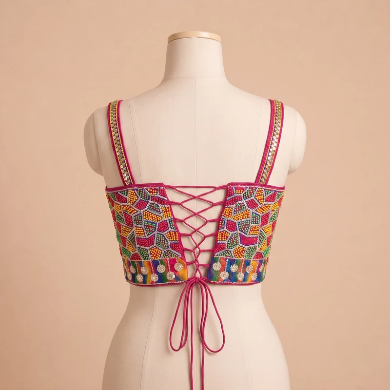Rani Navratri Special Silk Corset Blouse with Beads Handwork — view 2