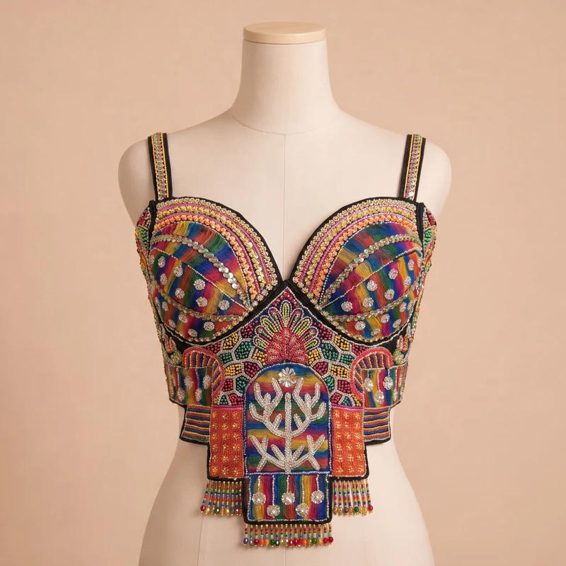 Black Navratri Special Silk Corset Blouse with Beads Handwork — view 3