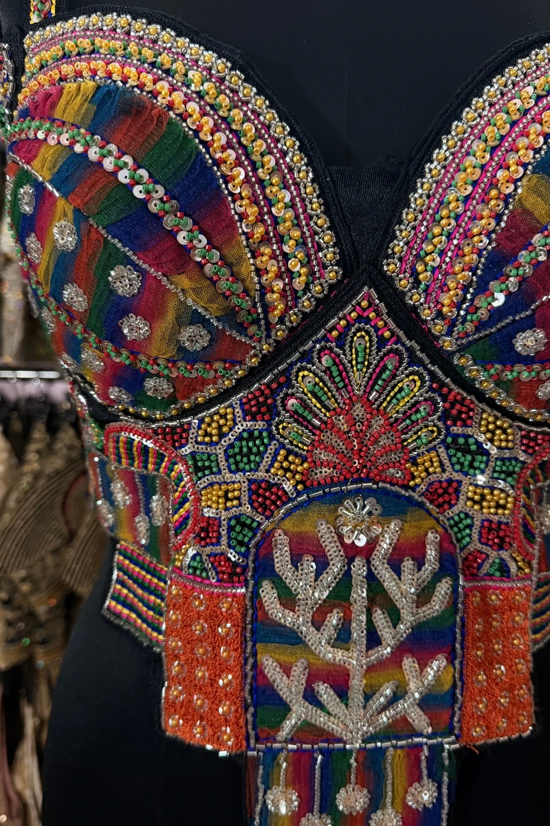 Black Navratri Special Silk Corset Blouse with Beads Handwork — view 5