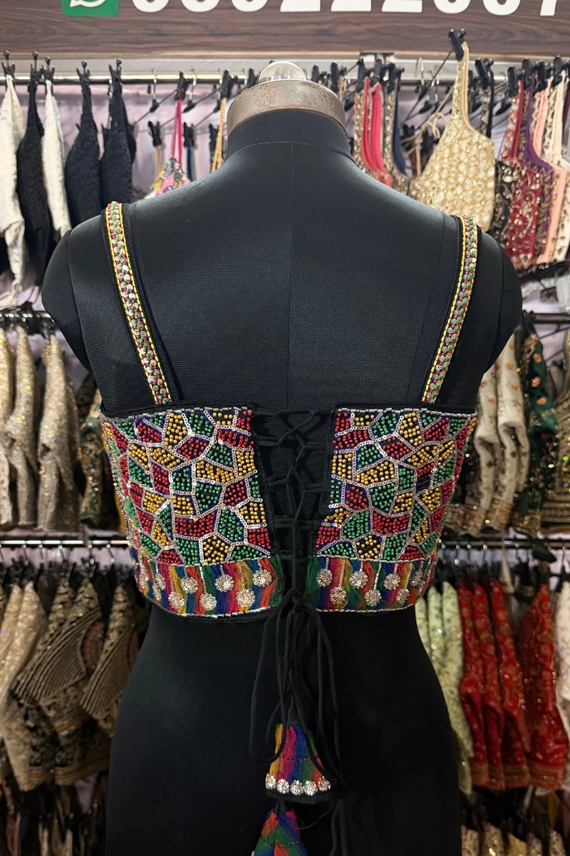 Black Navratri Special Silk Corset Blouse with Beads Handwork — view 6