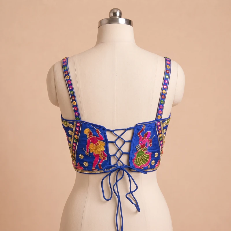 Royal Blue Navratri Corset Garba Beads & Thread Work Blouse — view 2