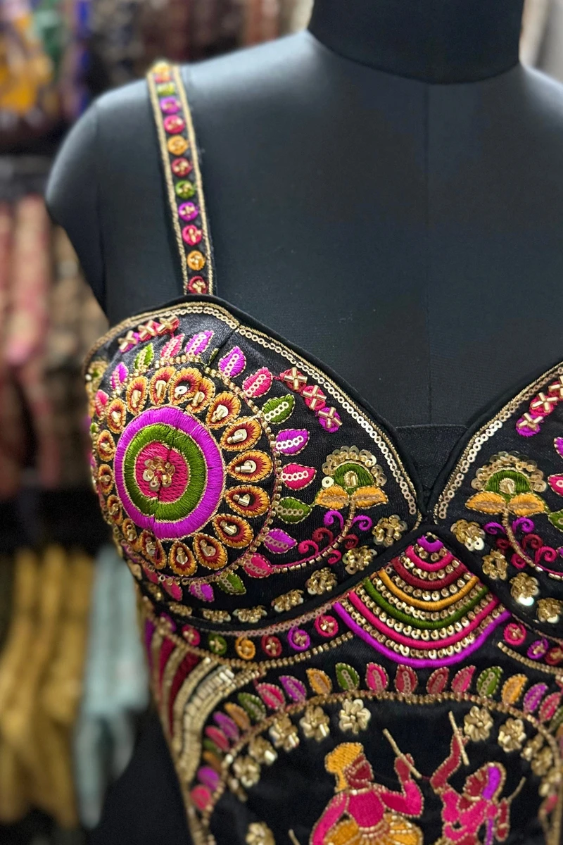 Black Navratri Corset Garba Beads & Thread Work Blouse — view 4