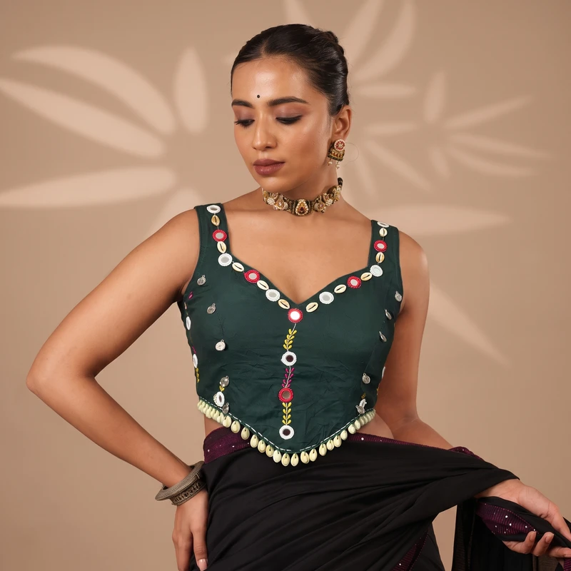 Bottle Green Navratri Special Embroidery Kodi Garba Blouse