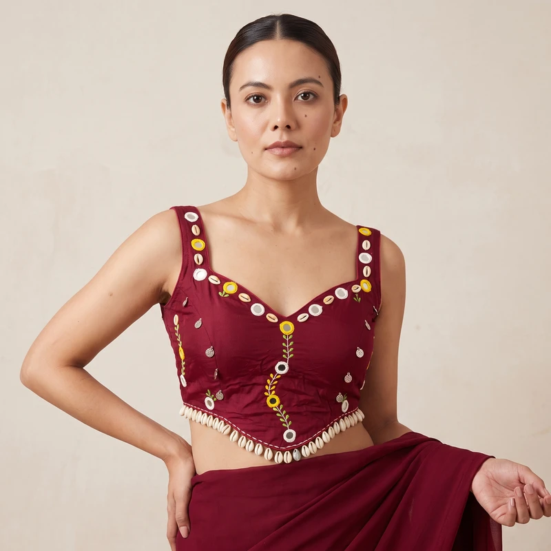 Maroon Navratri Special Embroidery Kodi Garba Blouse