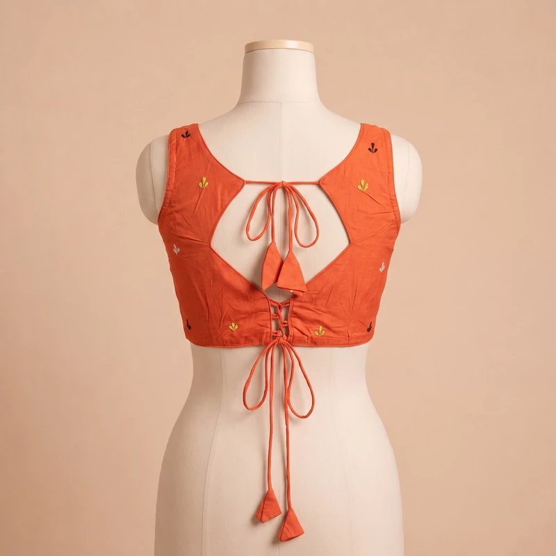 Rust Navratri Special Embroidery Kodi Garba Blouse — view 2