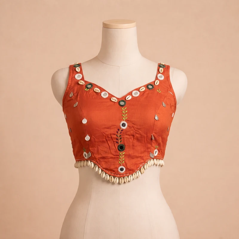 Rust Navratri Special Embroidery Kodi Garba Blouse — view 3
