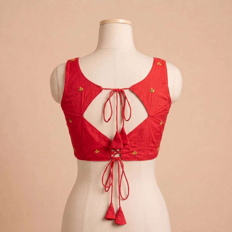 Red Navratri Special Embroidery Kodi Garba Blouse — view 3