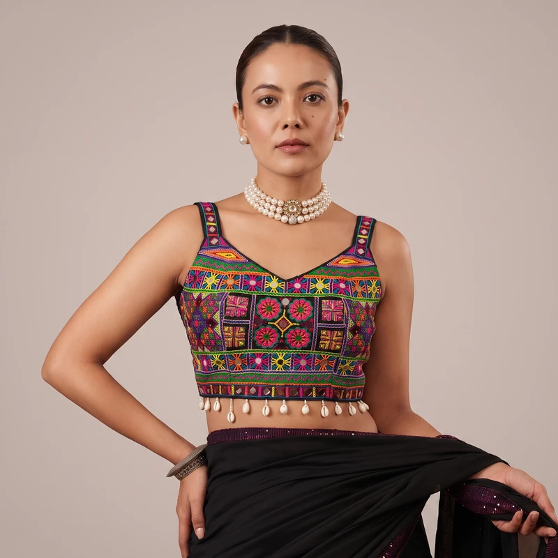 Black Navratri Special Real Mirror & Thread Embroidery Kodi Garba Blouse