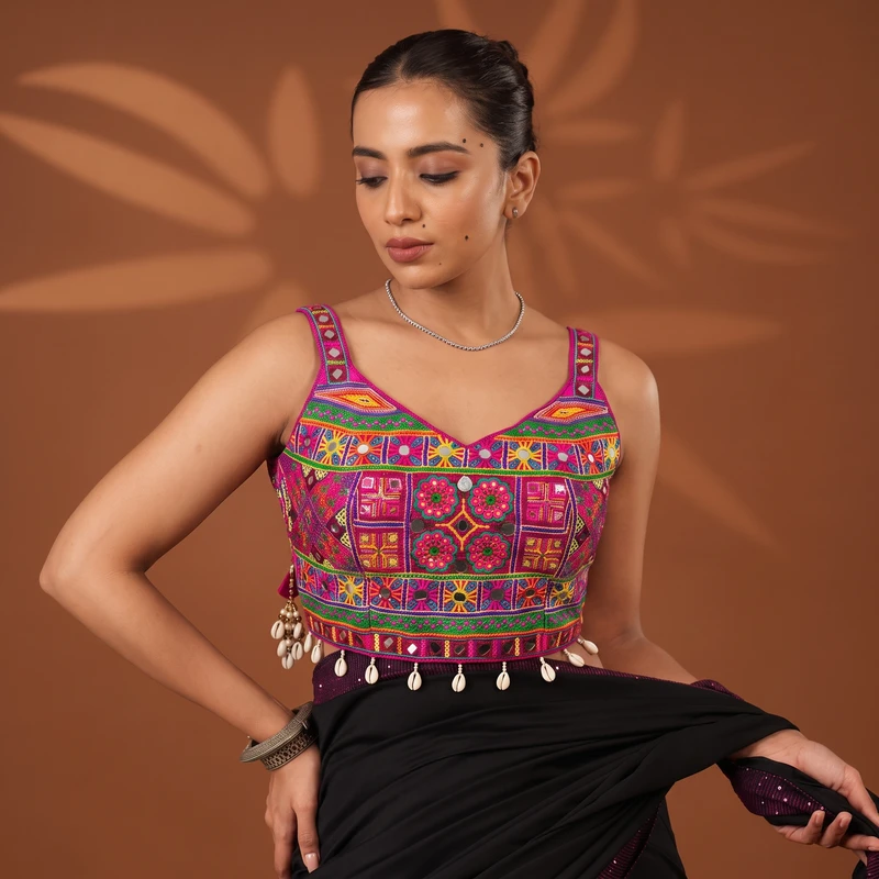 Rani Navratri Special Real Mirror & Thread Embroidery Kodi Garba Blouse