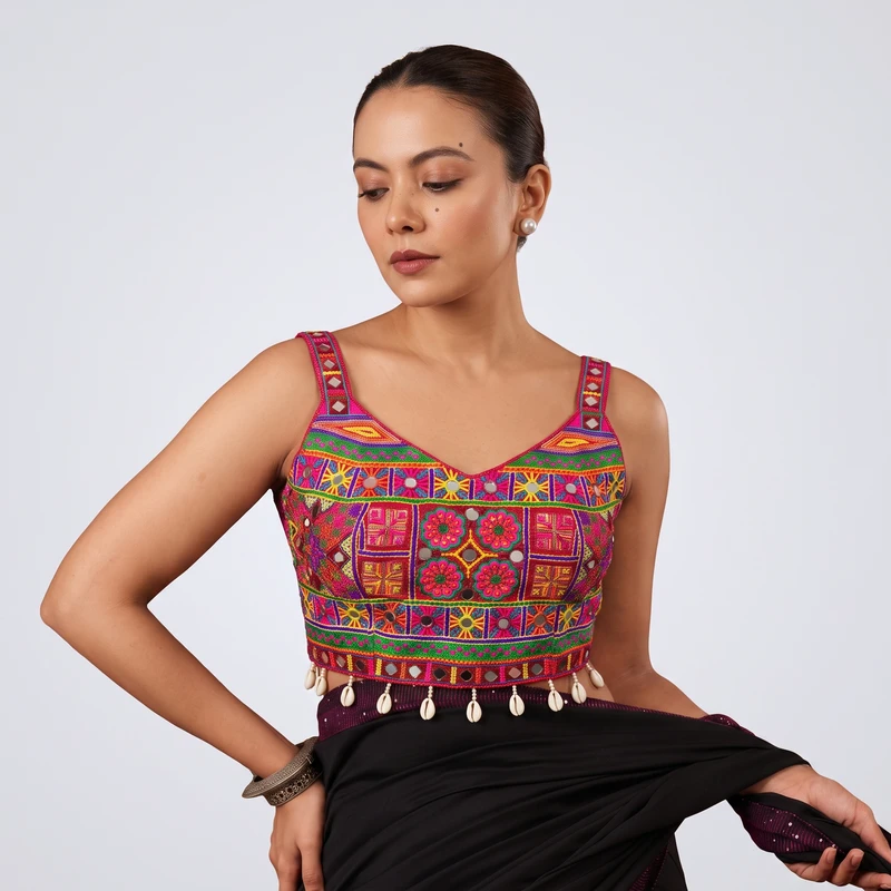 Red Navratri Special Real Mirror & Thread Embroidery Kodi Garba Blouse