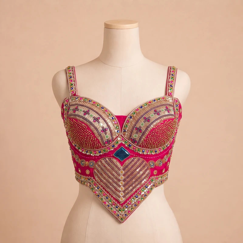 Rani Beads Work Silk Corset Navratri Blouse — view 2