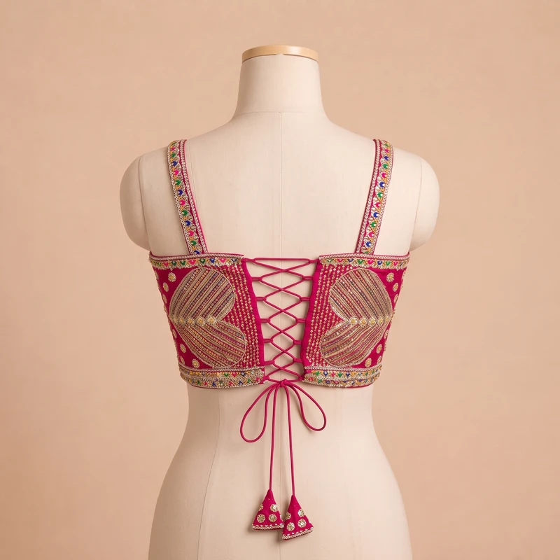 Rani Beads Work Silk Corset Navratri Blouse — view 3
