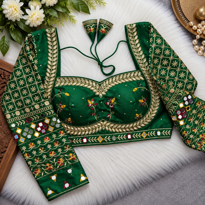 Bottle Green Colour Full Sleeve Karwachauth Blouse