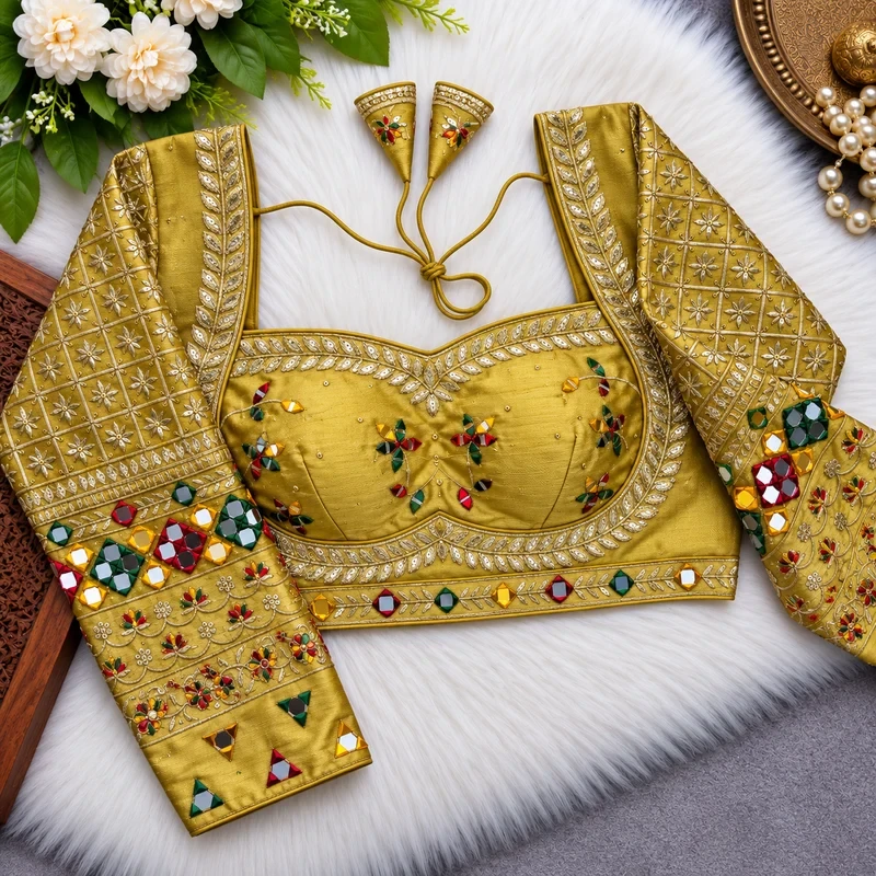 Yellow Colour Full Sleeve Karwachauth Blouse