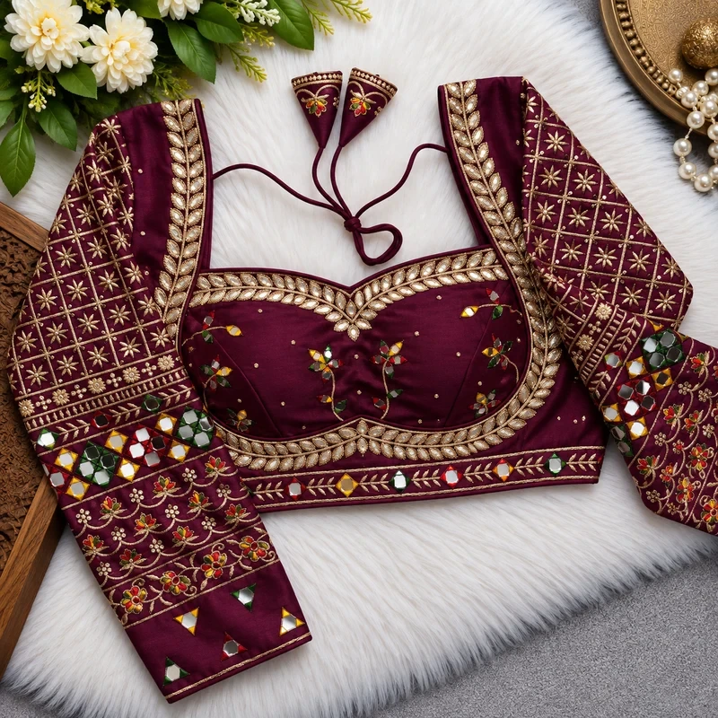Wine Colour Full Sleeve Karwachauth Blouse