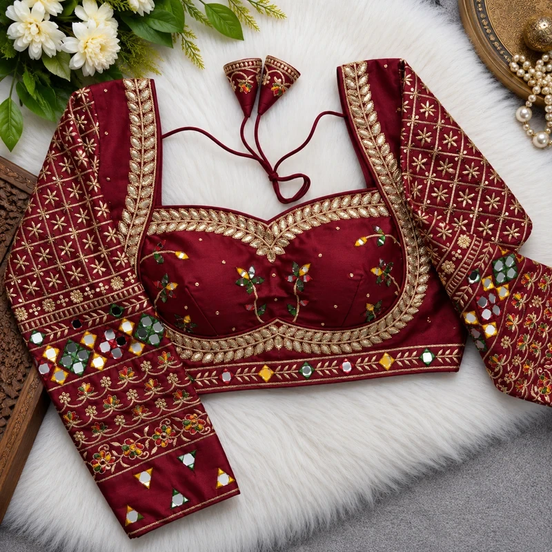 Maroon Colour Full Sleeve Karwachauth Blouse