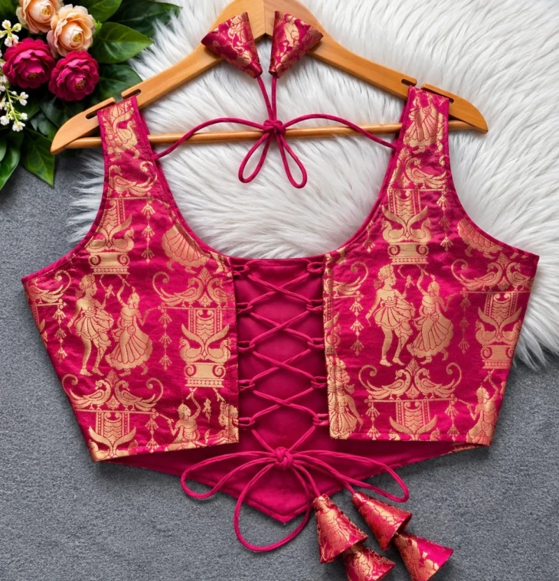 Rani Raas Leela Theme Corset Style Heavy Jari Banarasi Designer Blouse — view 2