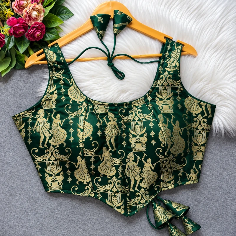 Green Raas Leela Theme Corset Style Heavy Jari Banarasi Designer Blouse