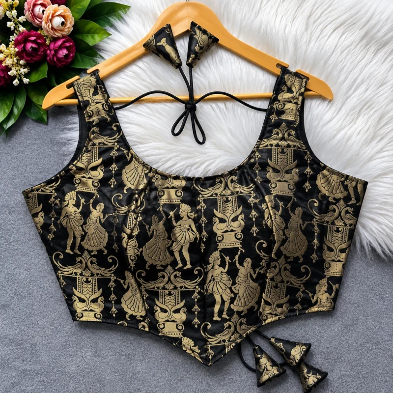 Black Raas Leela Theme Corset Style Heavy Jari Banarasi Designer Blouse