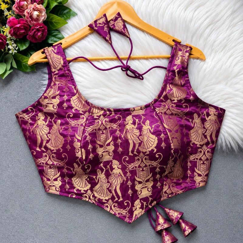Magenta Raas Leela Theme Corset Style Heavy Jari Banarasi Designer Blouse