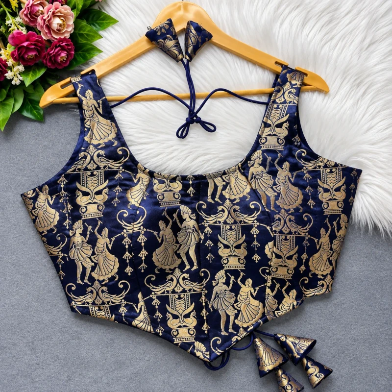 Navy Raas Leela Theme Corset Style Heavy Jari Banarasi Designer Blouse