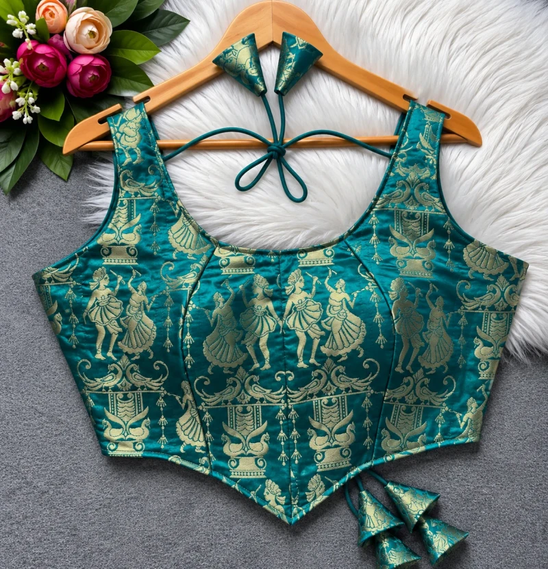 Rama Raas Leela Theme Corset Style Heavy Jari Banarasi Designer Blouse