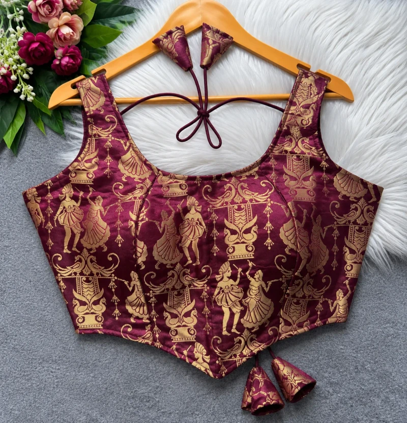 Wine Raas Leela Theme Corset Style Heavy Jari Banarasi Designer Blouse