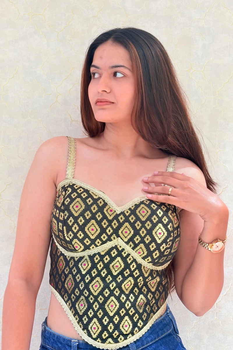 Black Color Banarasi Brocade Corset Designer Blouse