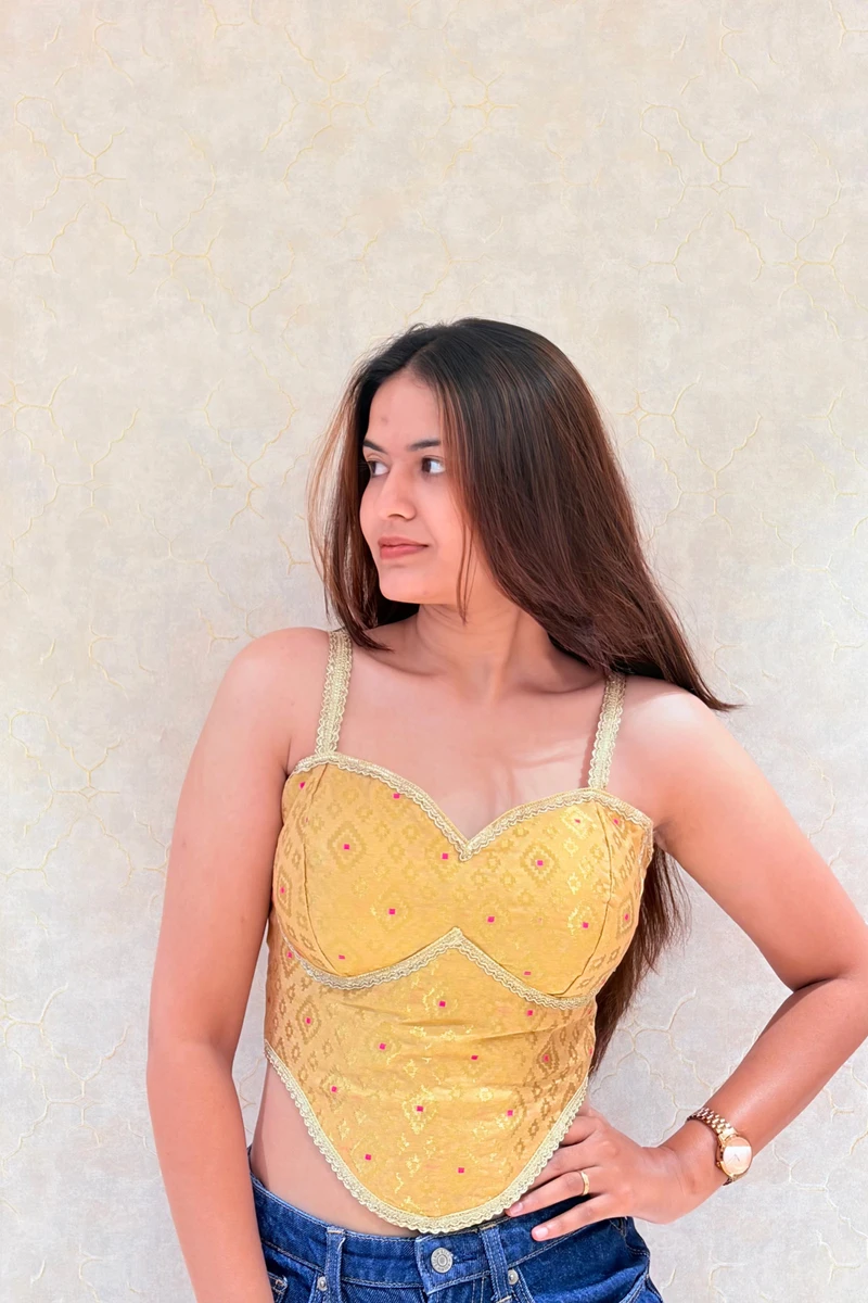 Gold Color Banarasi Brocade Corset Designer Blouse