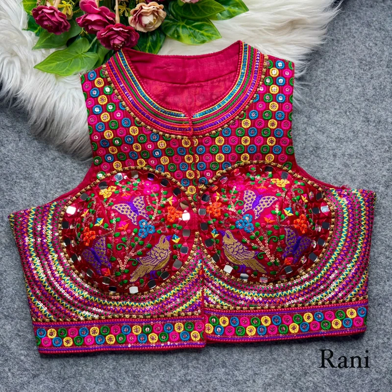 Rani Halter Neck Mirror Work Navratri Blouse