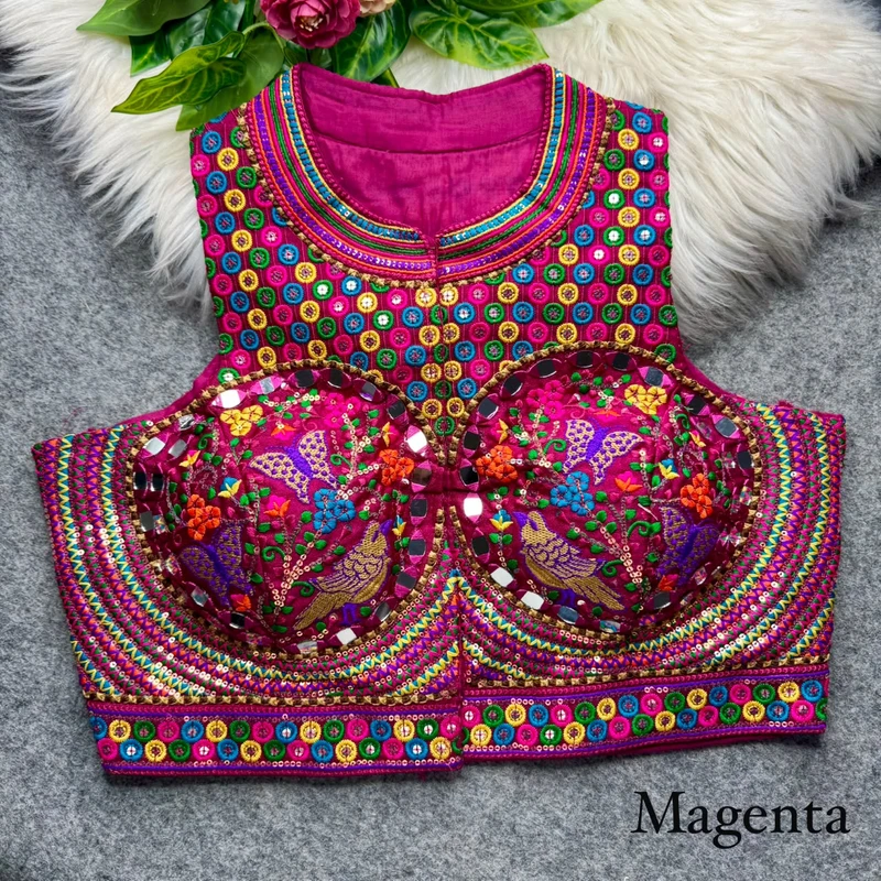 Magenta Halter Neck Mirror Work Navratri Blouse