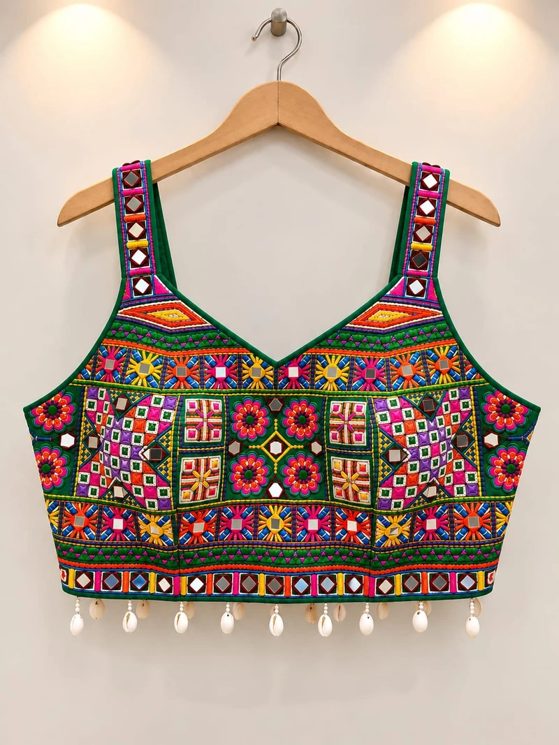 Green Katchi Work Navratri Blouse