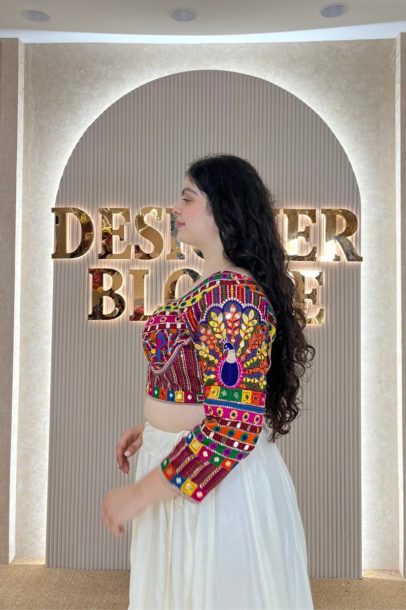 Rani Navratri Full Sleeve Silk Blouse with Mirror & Thread Work — view 2