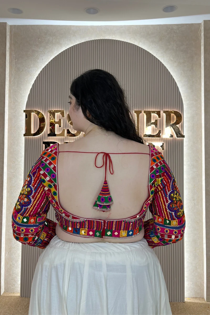 Rani Navratri Full Sleeve Silk Blouse with Mirror & Thread Work — view 3