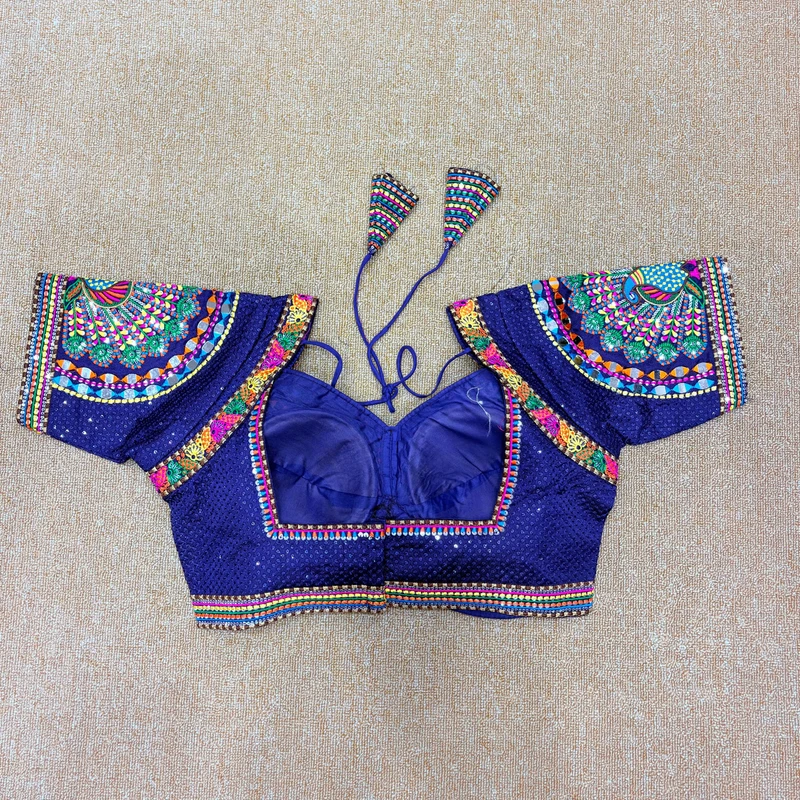 Purple Thread Work Silk Navratri Blouse with Sweetheart Neck — view 2