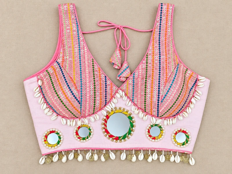 Pink Special Heavy Mirror Work Readymade Blouse