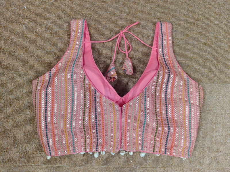 Pink Special Heavy Mirror Work Readymade Blouse — view 2