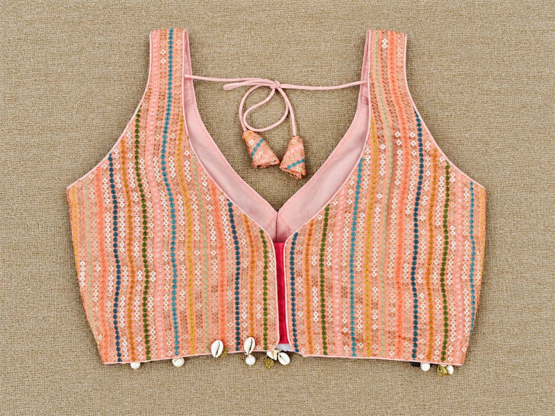 Peach Special Heavy Mirror Work Readymade Blouse — view 2