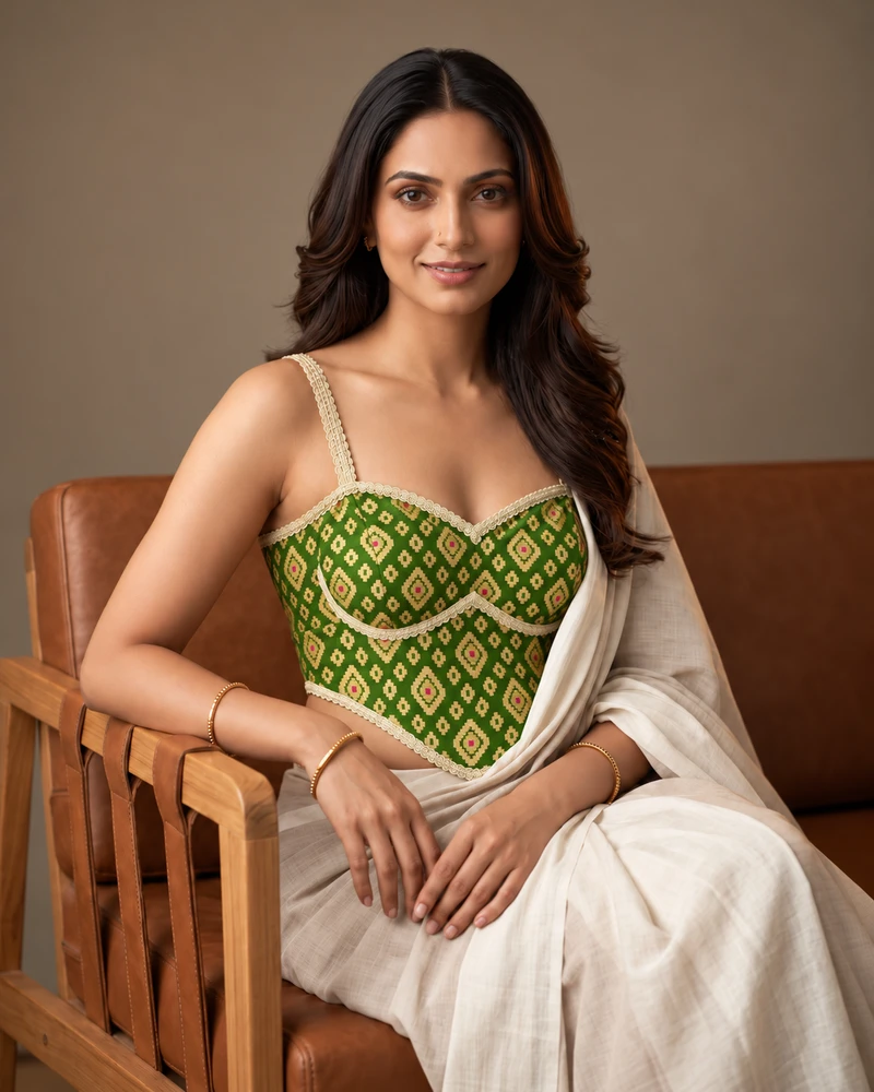 Mehndi Green Color Banarasi Brocade Corset Designer Blouse