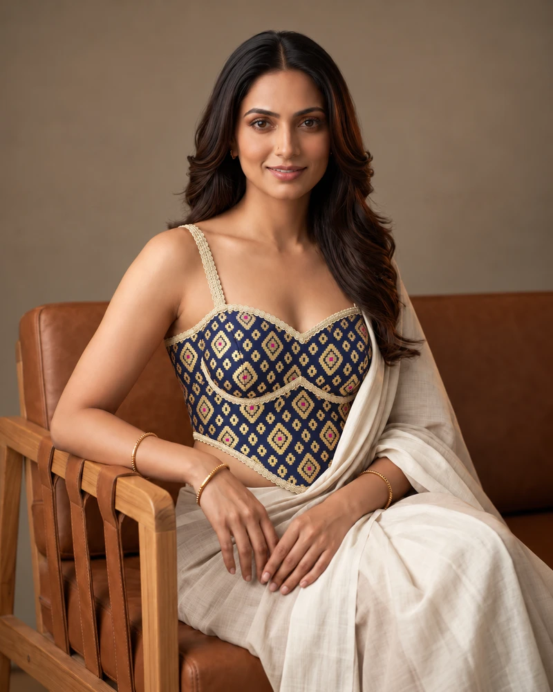 Navy Blue Color Banarasi Brocade Corset Designer Blouse